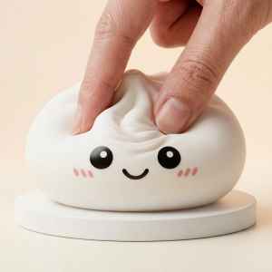 Giant Dumpling Squishy XXL 25 cm puristettuna kädessä