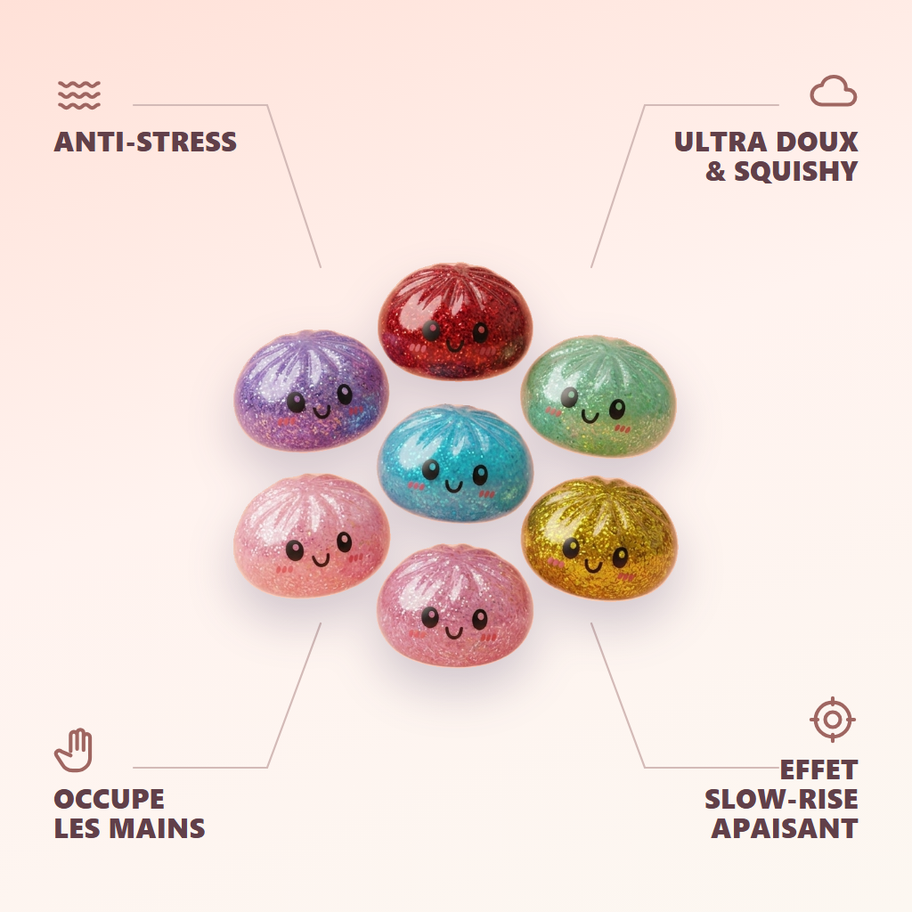 Glitter Dumpling Squishy -setti 6 kpl — antistress, ultrapehmeä, slow-rise