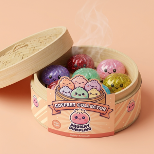 Glitter Dumpling Squishy -setti 6 kpl bambutyylisessä höyrykorirasiassaan