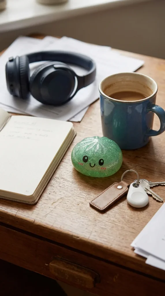 Glitter Dumpling Squishy -setti 6 kpl työpöydällä — asiakaskuva