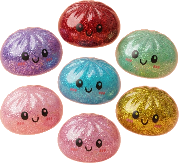 Glitter Dumpling Squishy -setti 6 kpl — squishy antistressilelu, slow-rise, kawaii