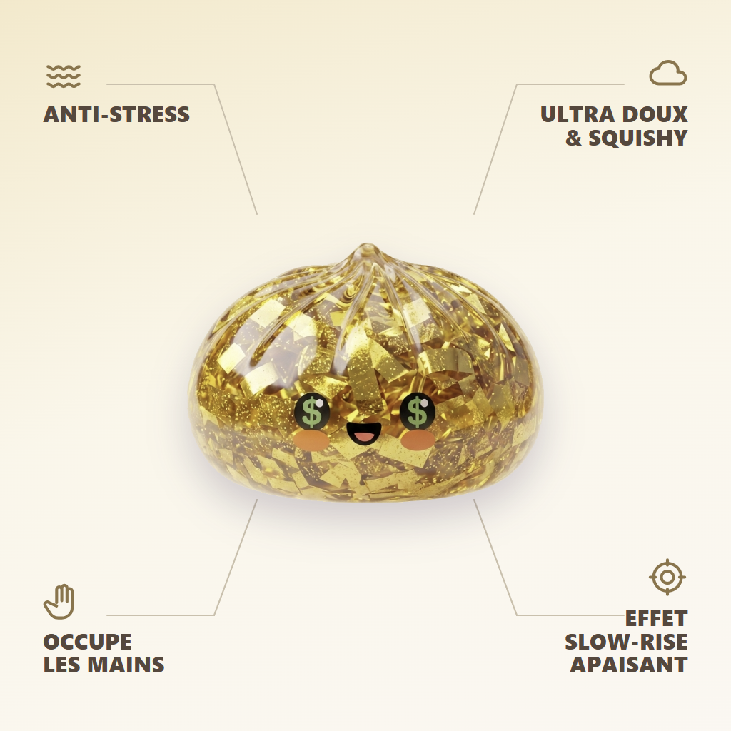 Gold Dumpling Squishy Kultainen Harvinaisuus — antistress, ultrapehmeä, slow-rise