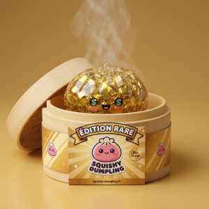 Gold Dumpling Squishy Kultainen Harvinaisuus bambutyylisessä höyrykorirasiassaan