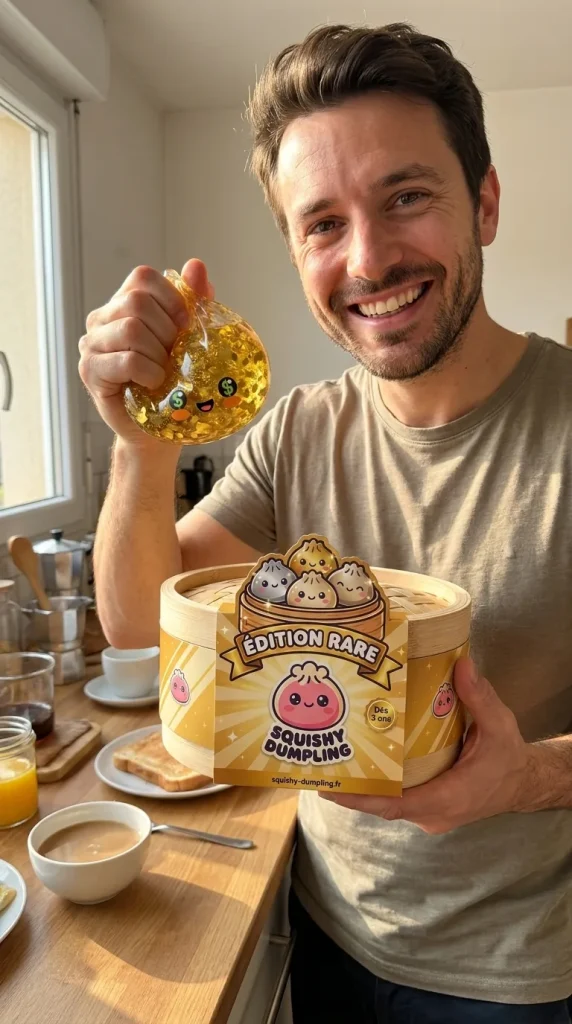 Gold Dumpling Squishy Kultainen Harvinaisuus ja bambutyylinen höyrykori — asiakaskuva