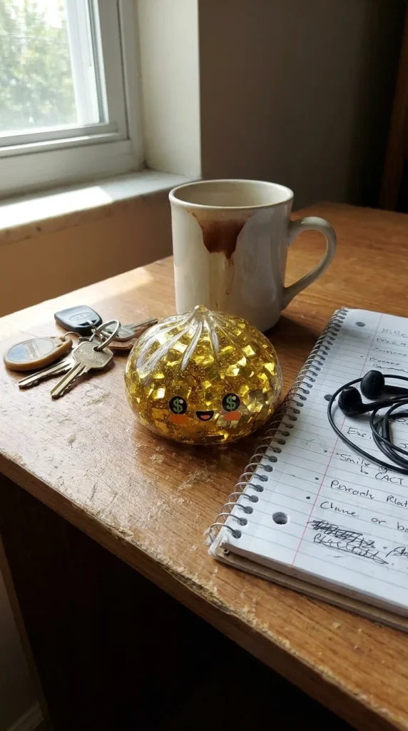 Gold Dumpling Squishy Kultainen Harvinaisuus työpöydällä — asiakaskuva