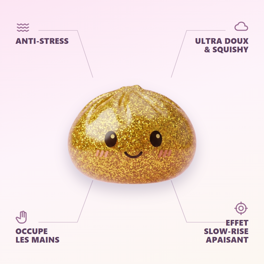 Glitter Dumpling Squishy Kulta — antistress, ultrapehmeä, slow-rise