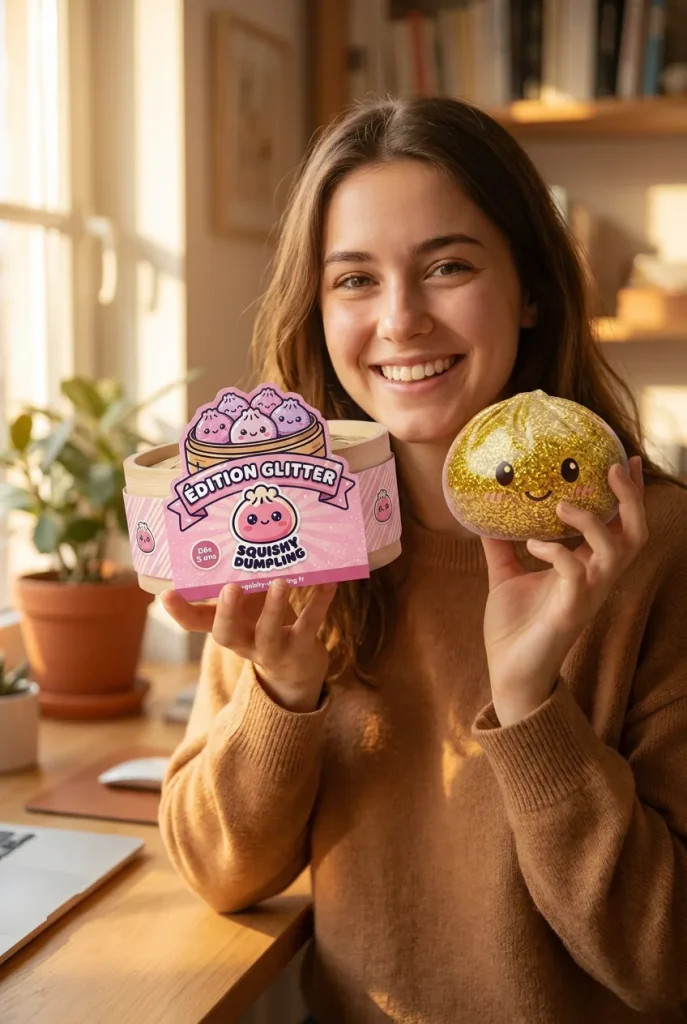 Glitter Dumpling Squishy Kulta ja bambutyylinen höyrykori — asiakaskuva