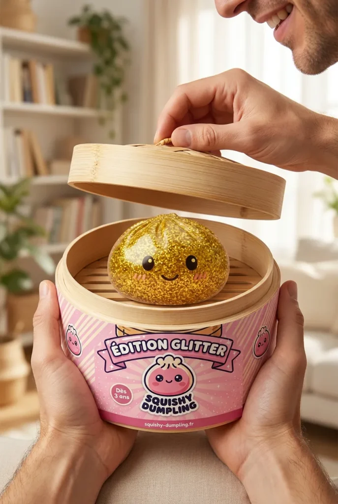 Glitter Dumpling Squishy Kulta — unboxing, asiakaskuva