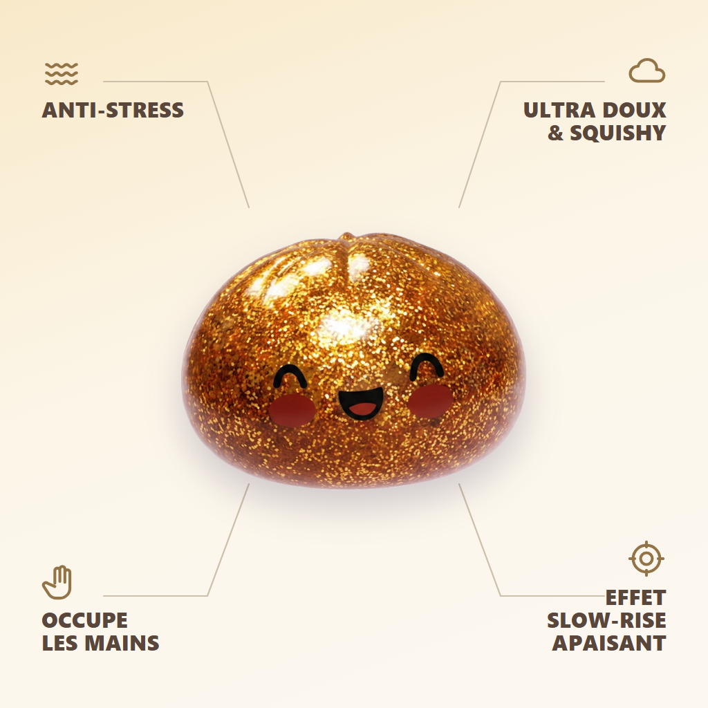 Glitter Dumpling Squishy Gold Aarre — antistress, ultrapehmeä, slow-rise