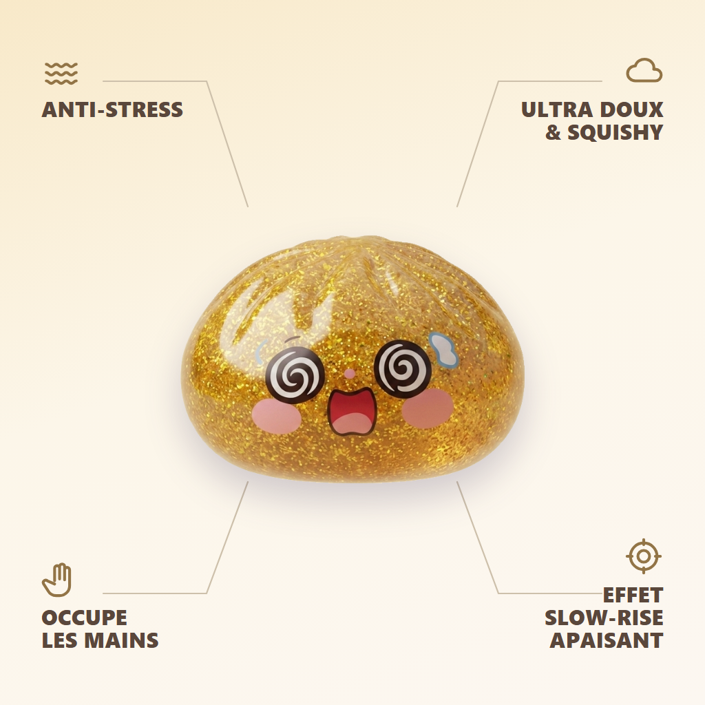 Gold Dumpling Squishy Onnentuoja Kulta — antistress, ultrapehmeä, slow-rise