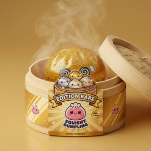 Gold Dumpling Squishy Onnentuoja Kulta bambutyylisessä höyrykorirasiassaan