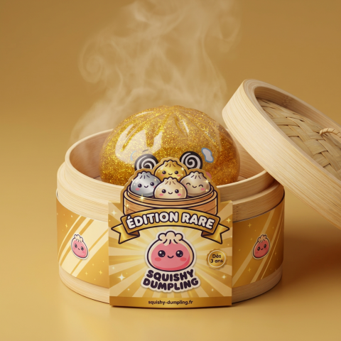 Gold Dumpling Squishy Onnentuoja Kulta bambutyylisessä höyrykorirasiassaan