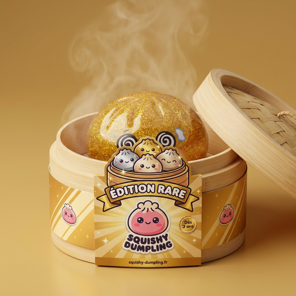 Gold Dumpling Squishy Onnentuoja Kulta bambutyylisessä höyrykorirasiassaan