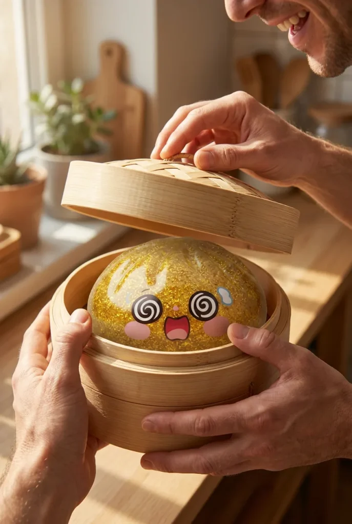 Gold Dumpling Squishy Onnentuoja Kulta — unboxing, asiakaskuva