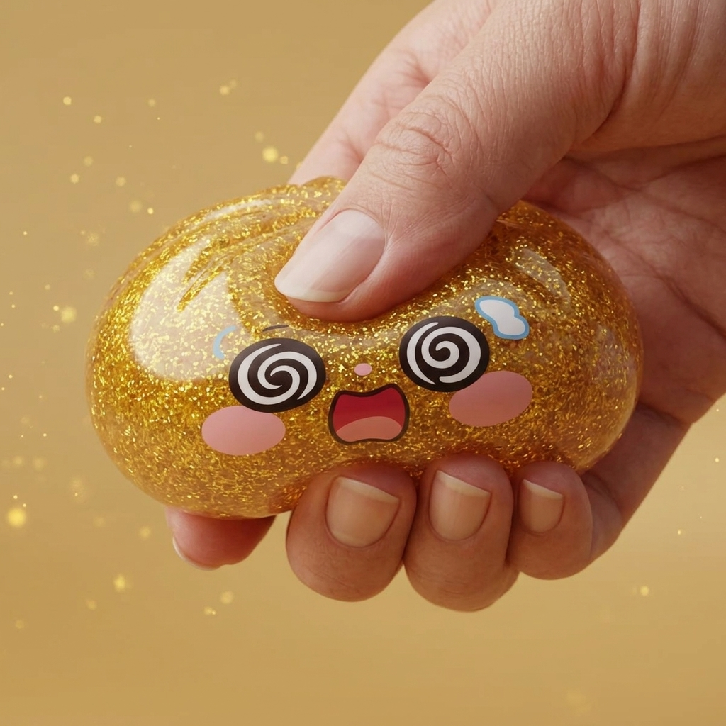 Gold Dumpling Squishy Onnentuoja Kulta — slow-rise-efekti, vaahto palautuu muotoonsa