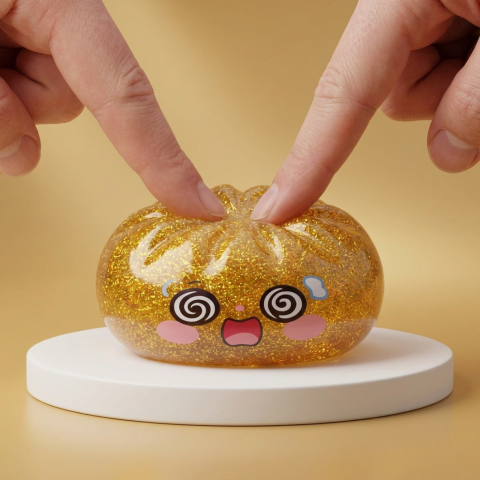 Gold Dumpling Squishy Onnentuoja Kulta puristettuna kädessä, squishy-materiaali