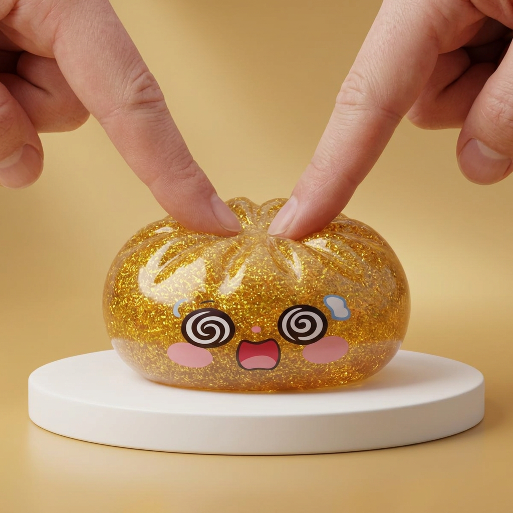 Gold Dumpling Squishy Onnentuoja Kulta puristettuna kädessä, squishy-materiaali