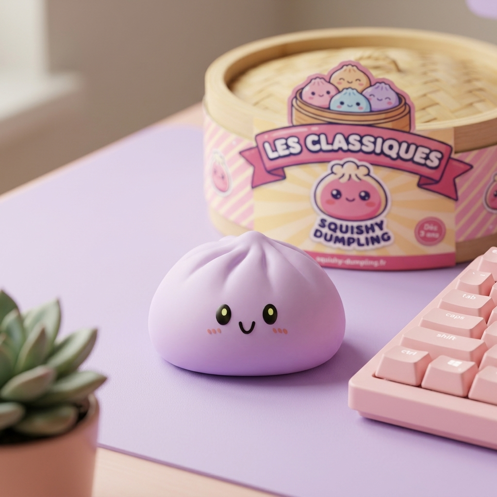 Dumpling Squishy Magenta – Marjanpunainen Klassikko arkisessa asetelmassa