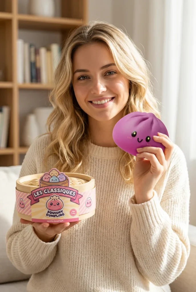 Dumpling Squishy Magenta – Marjanpunainen Klassikko pakkauksensa kanssa