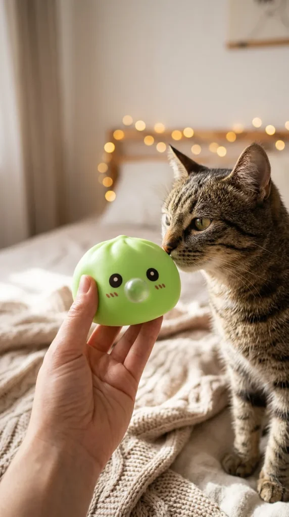Dumpling Squishy Vihreä XXL, bambuinen höyrykori ja lemmikki — asiakaskuva