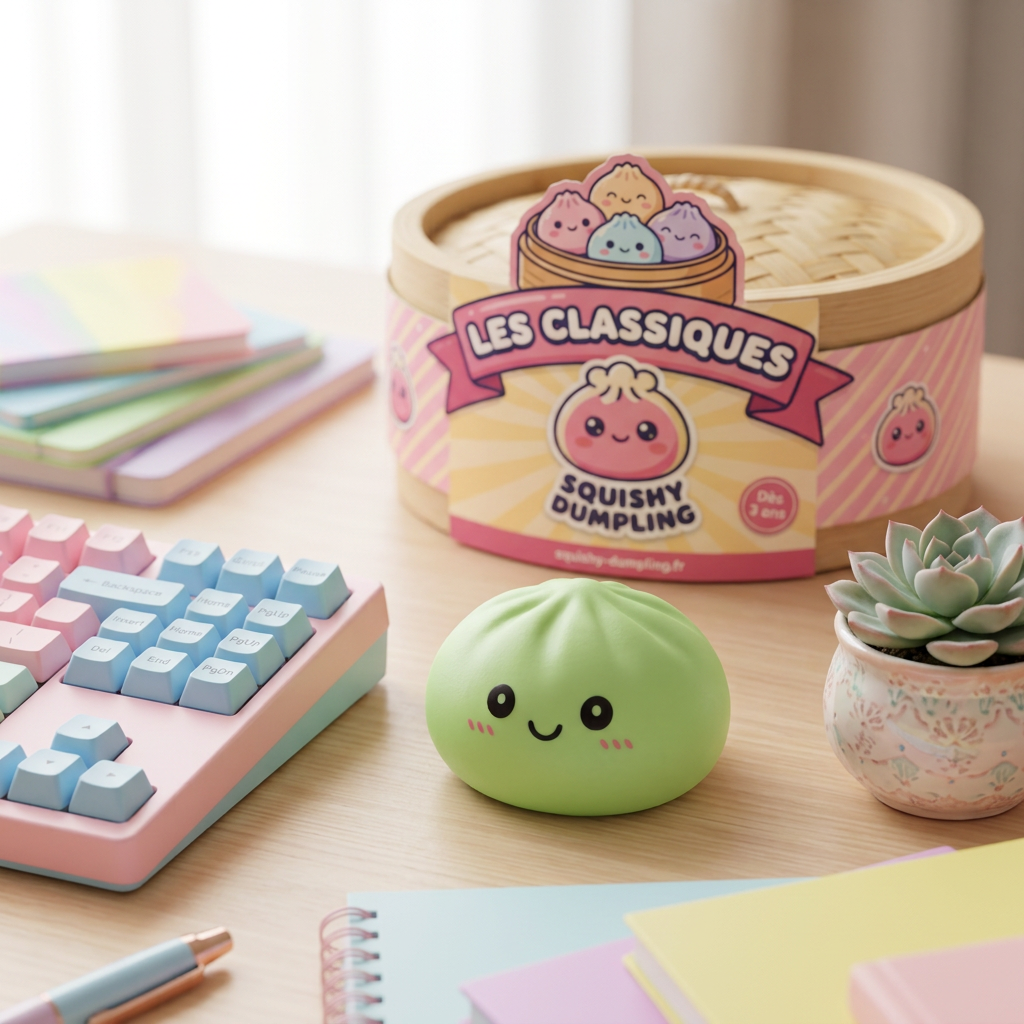 Dumpling Squishy Matcha Vihreä tunnelmakuvassa työpöydällä