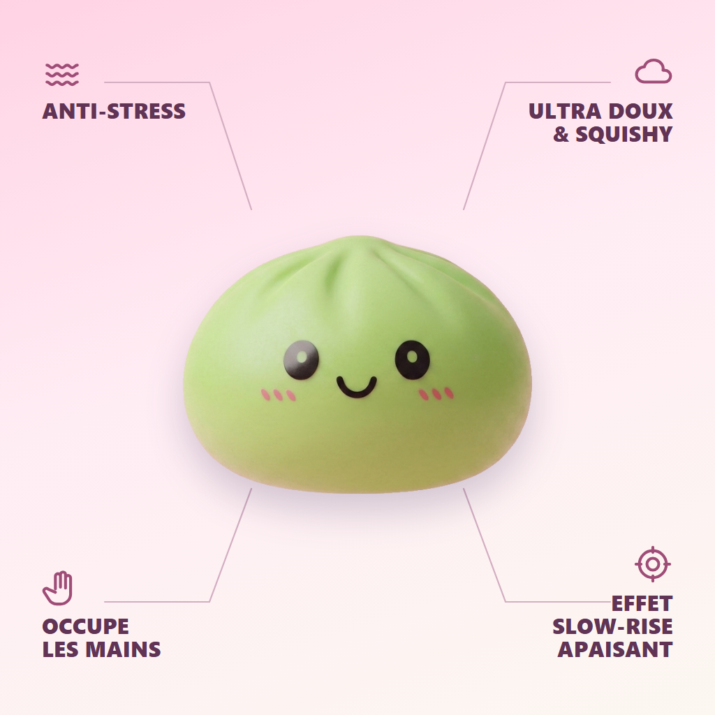 Dumpling Squishy Matcha Vihreä — antistress, ultrapehmeä, slow-rise