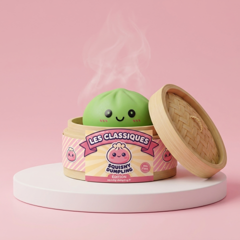 Dumpling Squishy Matcha Vihreä bambutyylisessä höyrykorirasiassaan