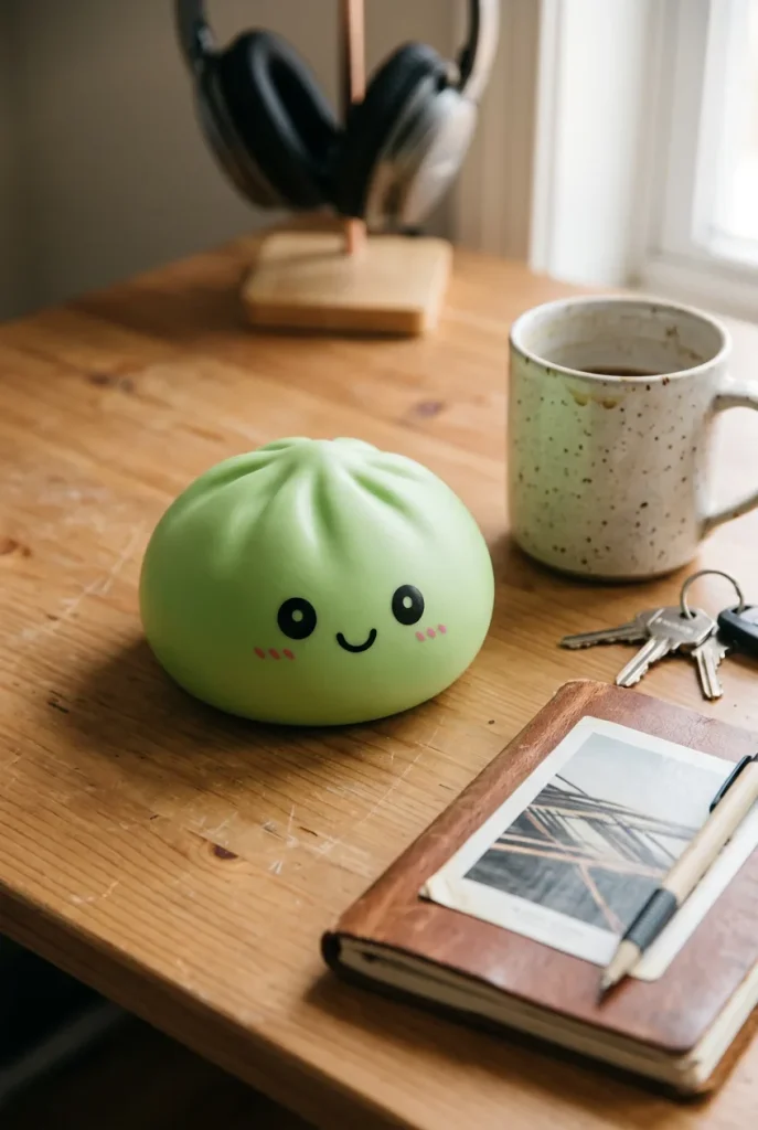 Dumpling Squishy Matcha Vihreä työpöydällä — asiakaskuva