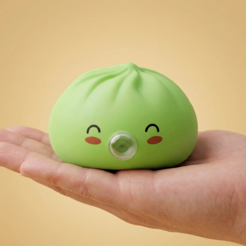 Dumpling Squishy Matcha Vihreä Rare Blow kädessä, todellinen koko