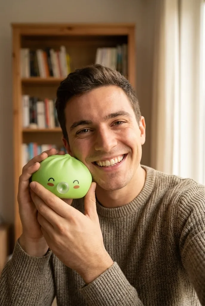 Dumpling Squishy Matcha Vihreä Rare Blow kasvojen lähellä — asiakaskuva