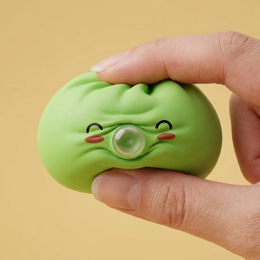 Dumpling Squishy Matcha Vihreä Rare Blow puristettuna kädessä, squishy-materiaali
