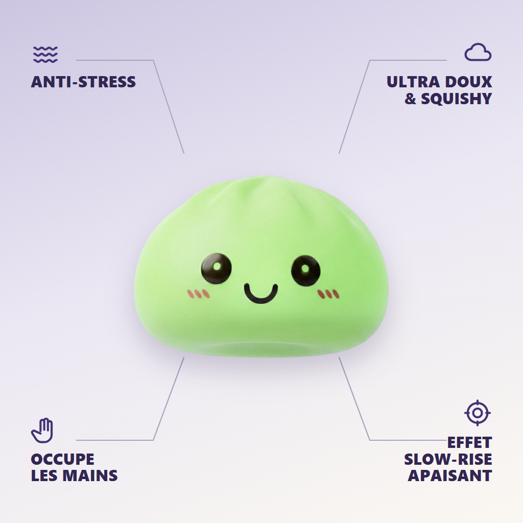Dumpling Squishy Yövalo Vihreä — antistress, ultrapehmeä, slow-rise