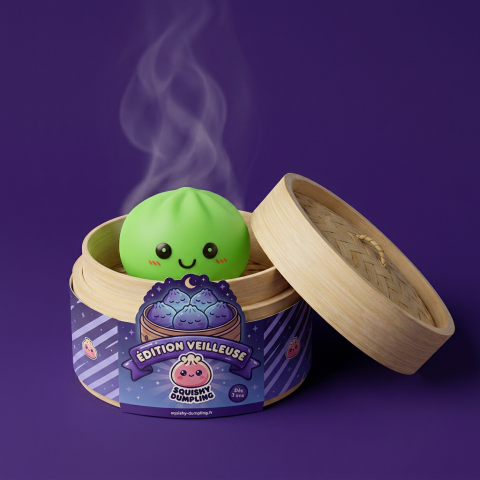 Dumpling Squishy Yövalo Vihreä bambutyylisessä höyrykorirasiassaan
