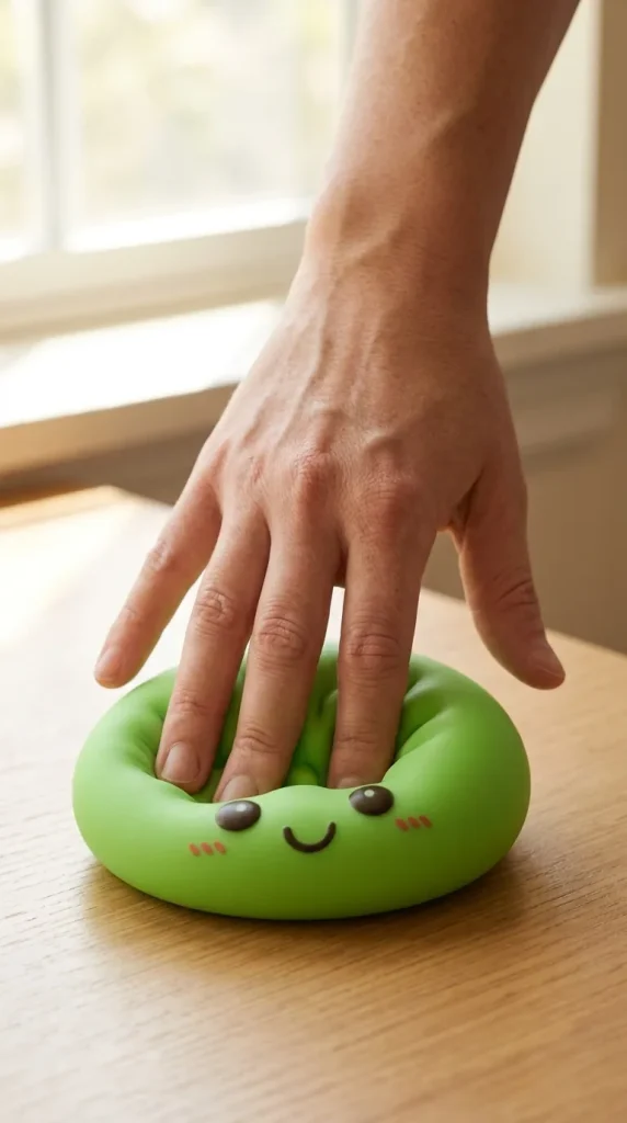 Dumpling Squishy Yövalo Vihreä sormien välissä — asiakaskuva