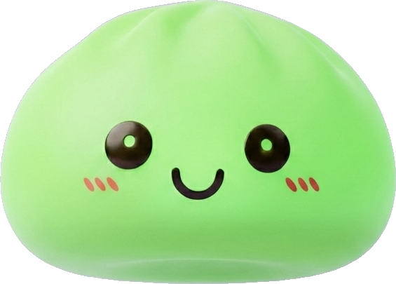 Dumpling Squishy Yövalo Vihreä — squishy antistressilelu, slow-rise, kawaii