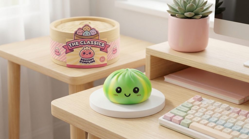 Tie Dye Dumpling Squishy Vihreä Pyörre arkisessa asetelmassa