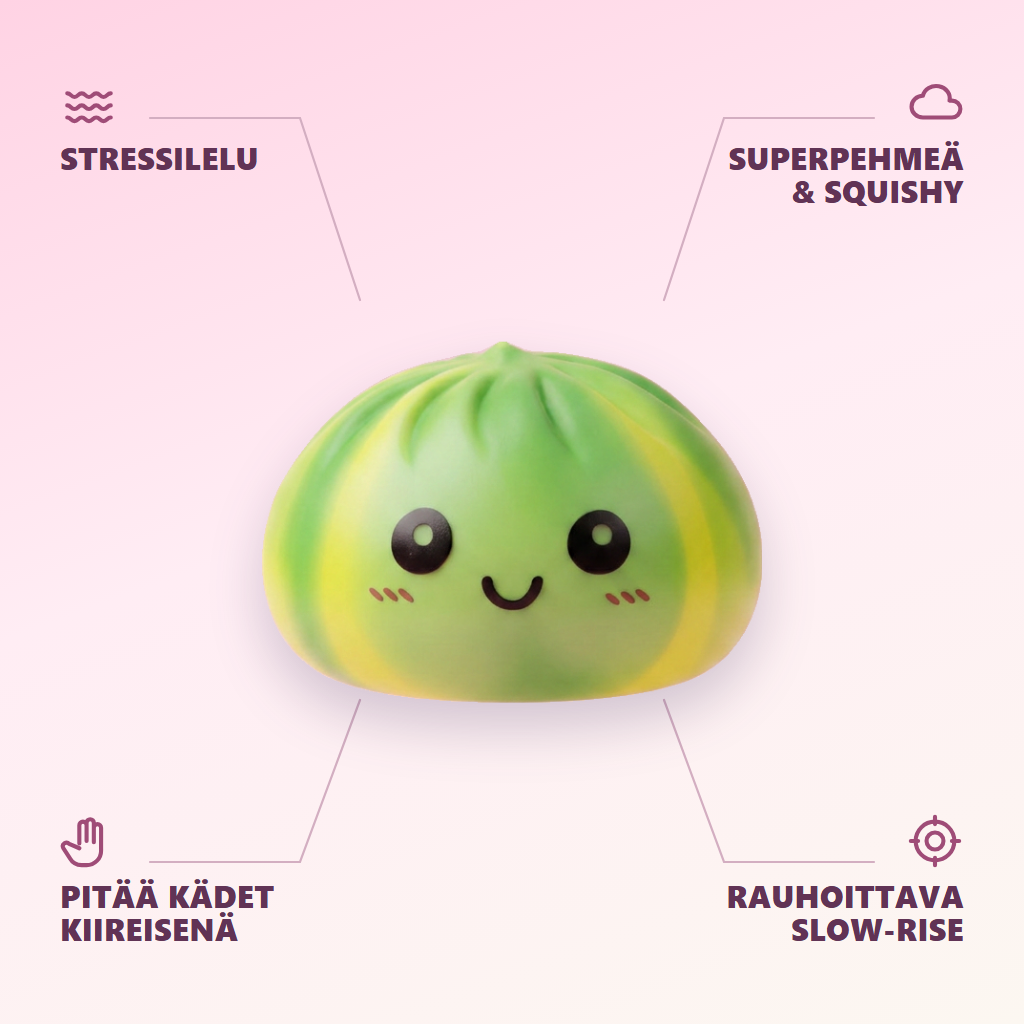 Tie Dye Dumpling Squishy Vihreä Pyörre infografiikka: tärkeimmät edut