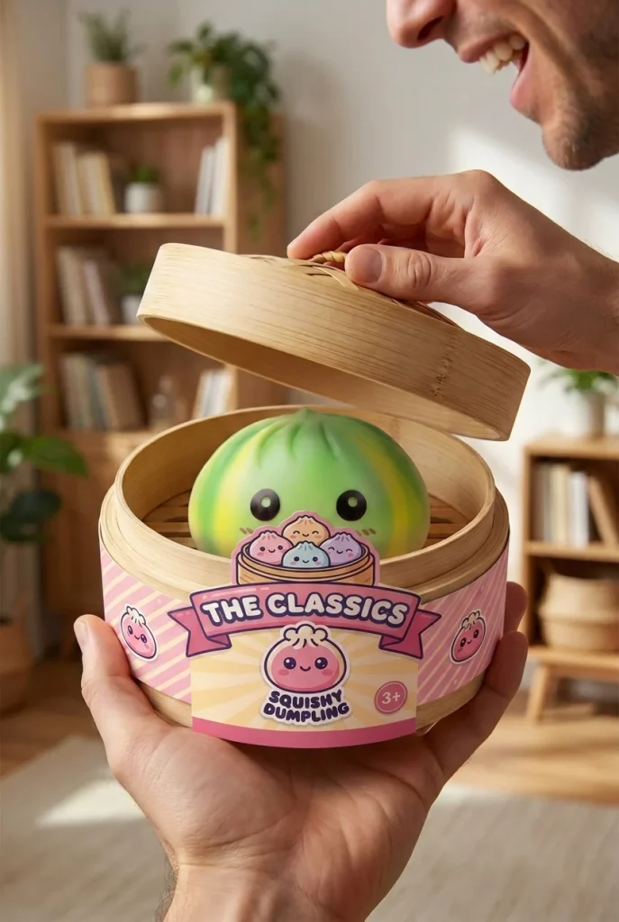 Tie Dye Dumpling Squishy Vihreä Pyörre avauksen hetkellä