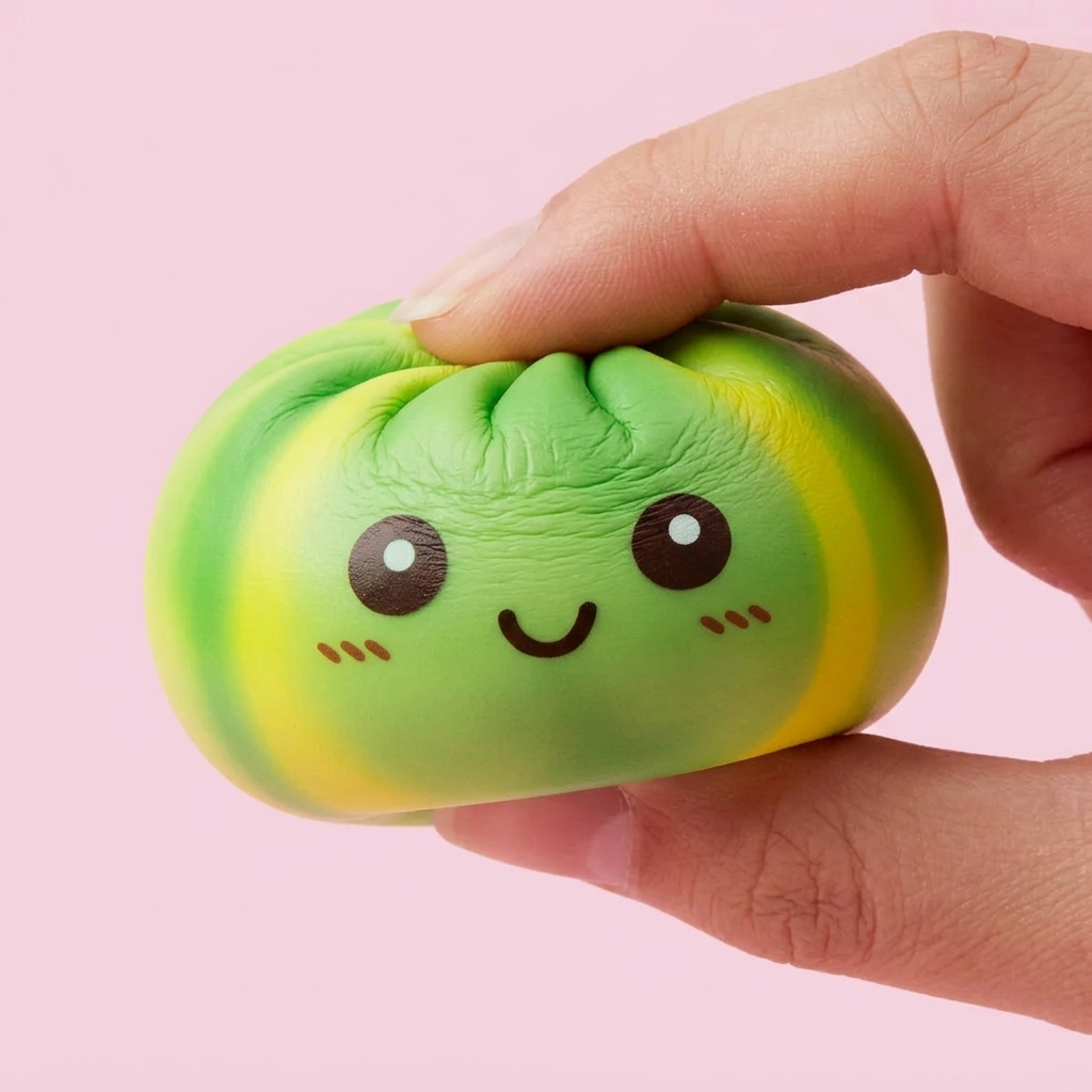 Tie Dye Dumpling Squishy Vihreä Pyörre puristettuna kädessä