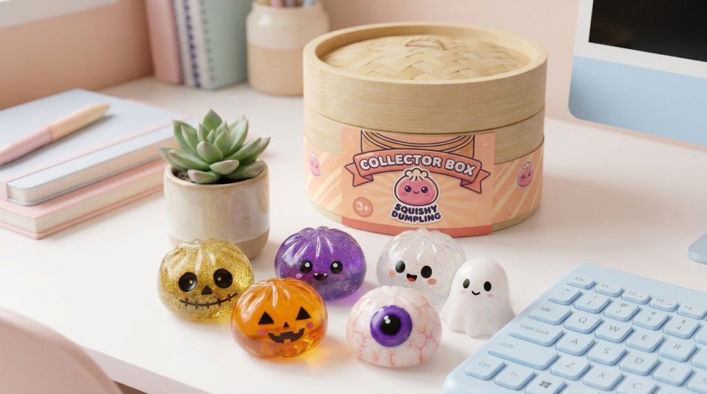 Dumpling Squishy Halloween Set de 5 arkisessa asetelmassa