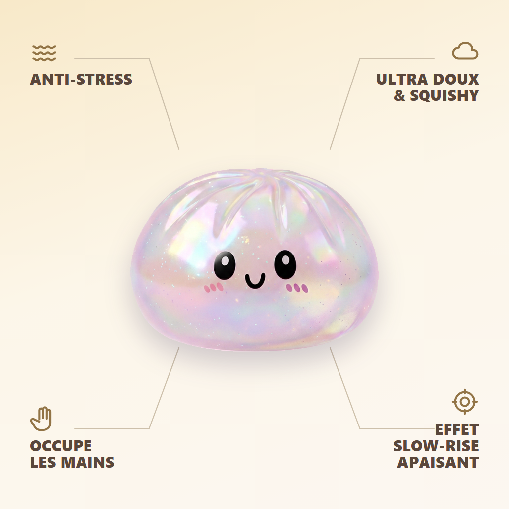 Dumpling Squishy Holografinen Sateenkaarihohde — antistress, ultrapehmeä, slow-rise