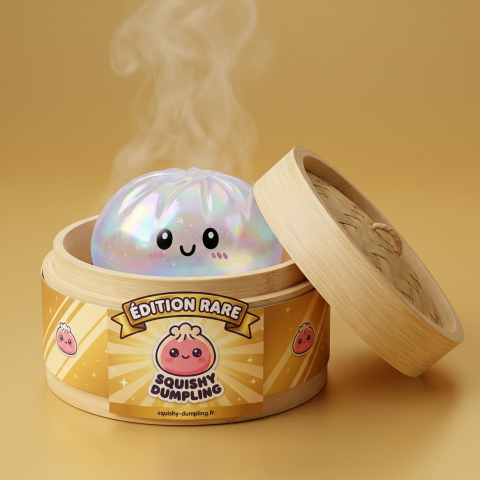 Dumpling Squishy Holografinen Sateenkaarihohde bambutyylisessä höyrykorirasiassaan