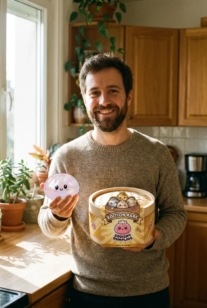 Dumpling Squishy Holografinen Sateenkaarihohde ja bambutyylinen höyrykori — asiakaskuva