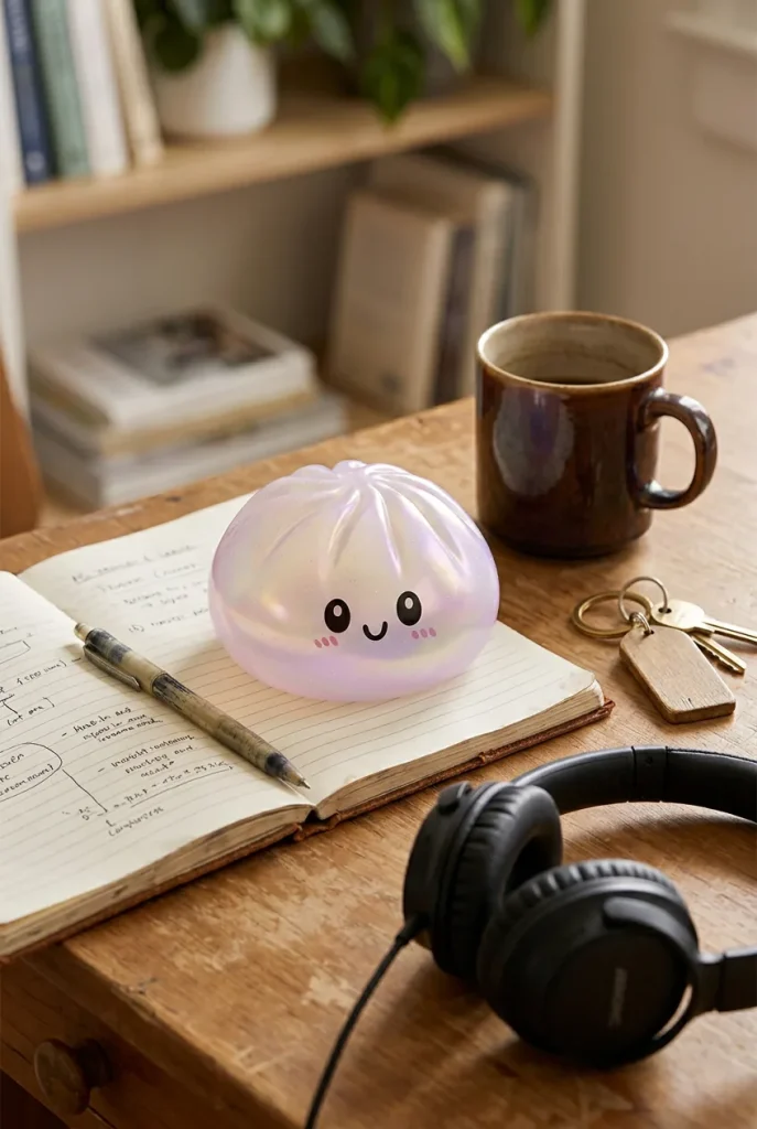 Dumpling Squishy Holografinen Sateenkaarihohde työpöydällä — asiakaskuva