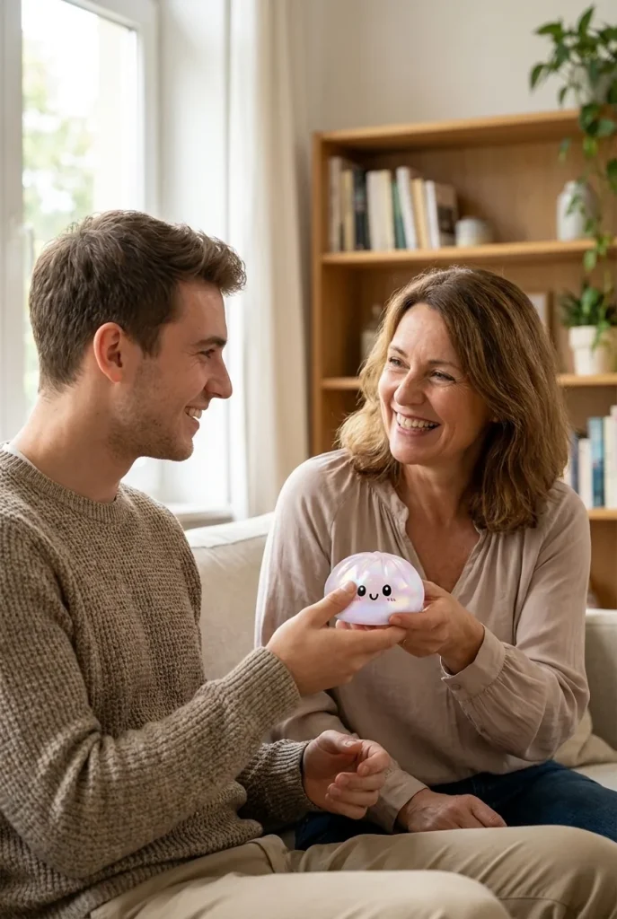 Dumpling Squishy Holografinen Sateenkaarihohde lahjana — asiakaskuva