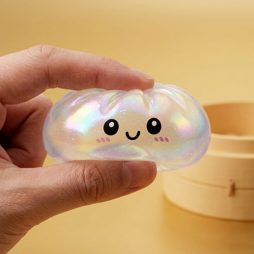 Dumpling Squishy Holografinen Sateenkaarihohde — slow-rise-efekti, vaahto palautuu muotoonsa