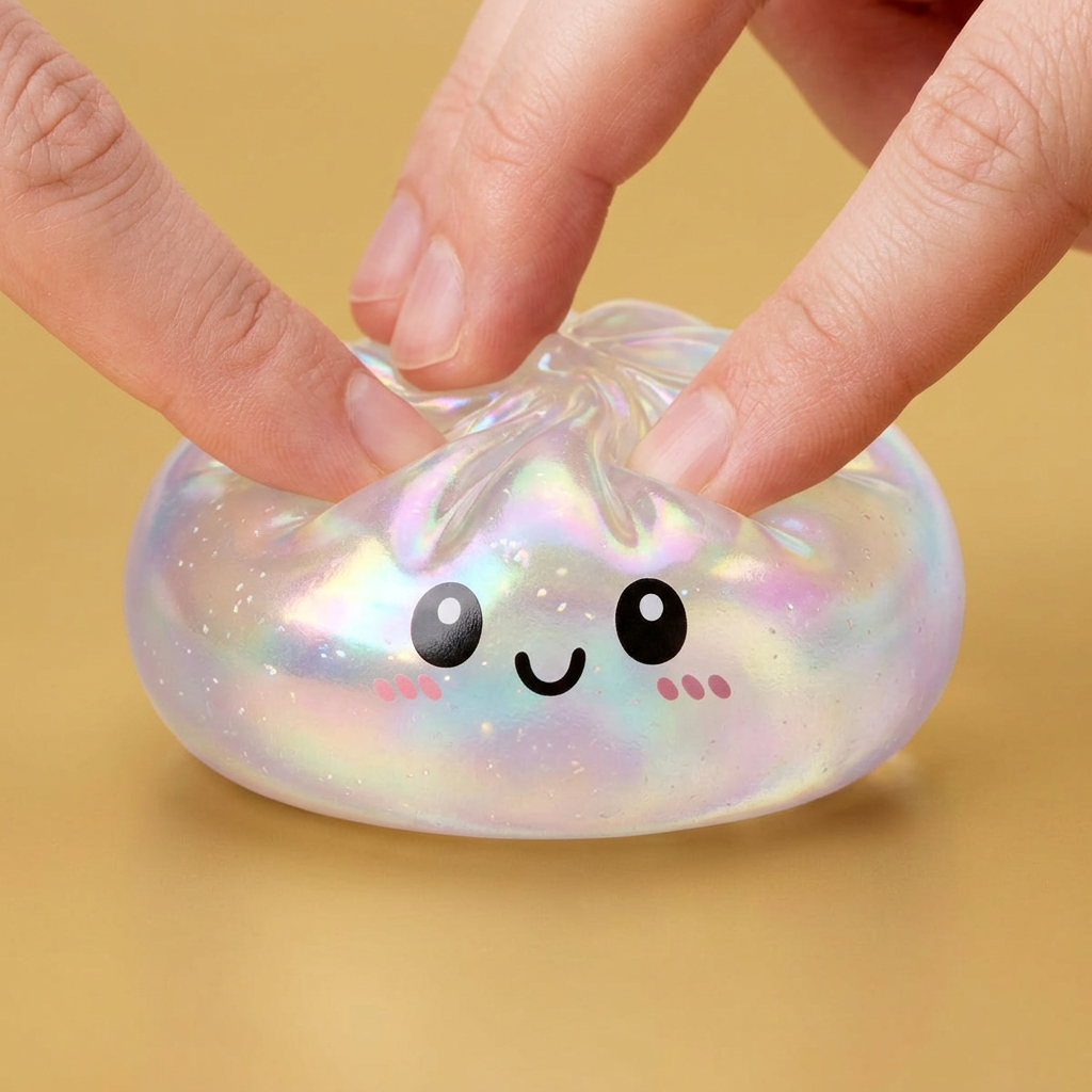 Dumpling Squishy Holografinen Sateenkaarihohde puristettuna kädessä, squishy-materiaali