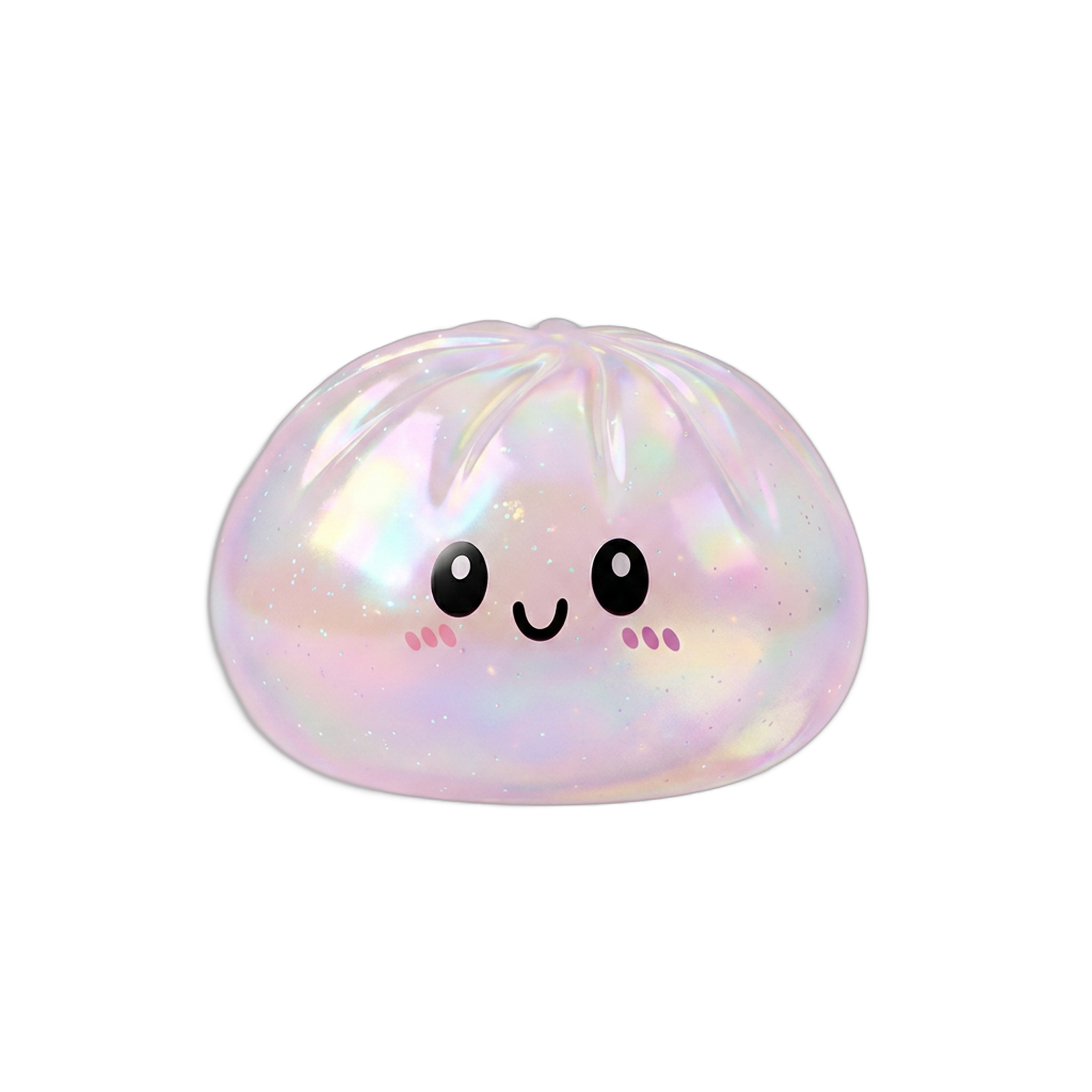 Dumpling Squishy Holografinen Sateenkaarihohde — squishy antistressilelu, slow-rise, kawaii