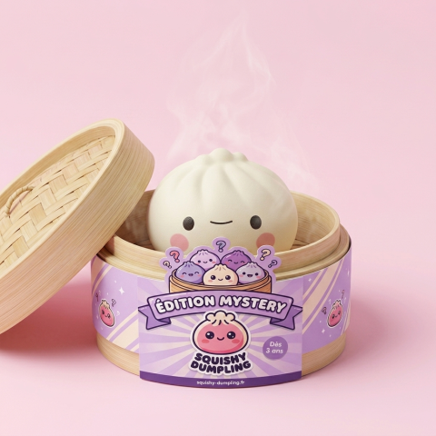 Dumpling Squishy Mystery Box 12 kpl Bambukoreilla bambutyylisessä höyrytyskorissa