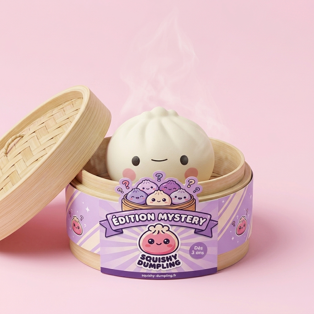 Dumpling Squishy Mystery Box 12 kpl Bambukoreilla bambutyylisessä höyrytyskorissa